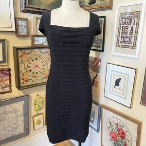 Adrianna Papell Black Cap Sleeve Bandage Bodycon Square Neckline Dress Size 10